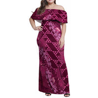 Pink Aloha Hawaii Family Matching Off Shoulder Maxi Dress and Hawaiian Shirt Hawaiian Kakau Ohia Lehua Lei LT14 Mom's Dress Pink - Polynesian Pride