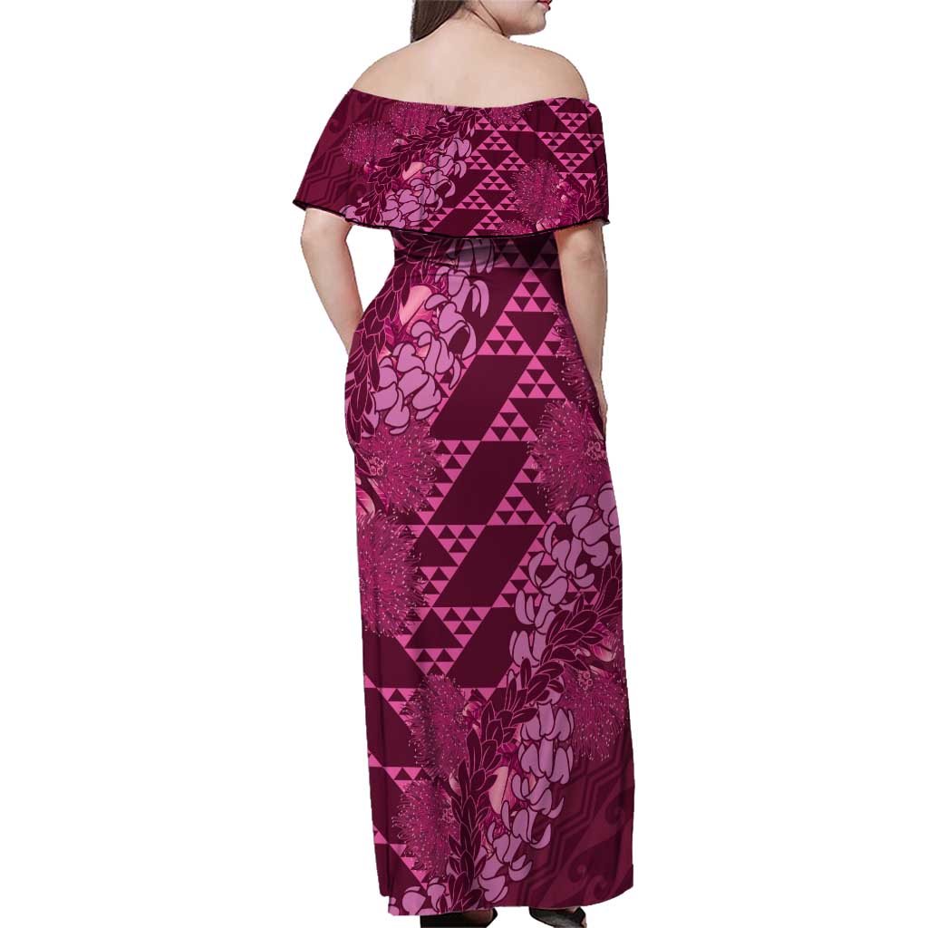 Pink Aloha Hawaii Family Matching Off Shoulder Maxi Dress and Hawaiian Shirt Hawaiian Kakau Ohia Lehua Lei LT14 - Polynesian Pride
