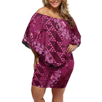 Pink Aloha Hawaii Family Matching Off Shoulder Short Dress and Hawaiian Shirt Hawaiian Kakau Ohia Lehua Lei LT14 Mom's Dress Pink - Polynesian Pride