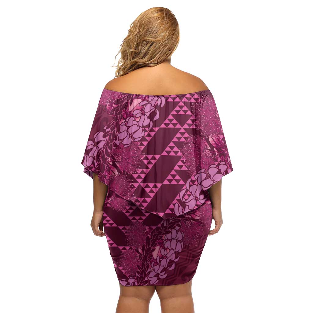 Pink Aloha Hawaii Family Matching Off Shoulder Short Dress and Hawaiian Shirt Hawaiian Kakau Ohia Lehua Lei LT14 - Polynesian Pride