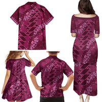 Pink Aloha Hawaii Family Matching Puletasi and Hawaiian Shirt Hawaiian Kakau Ohia Lehua Lei LT14 - Polynesian Pride