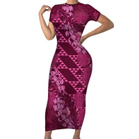 Pink Aloha Hawaii Family Matching Short Sleeve Bodycon Dress and Hawaiian Shirt Hawaiian Kakau Ohia Lehua Lei LT14 Mom's Dress Pink - Polynesian Pride