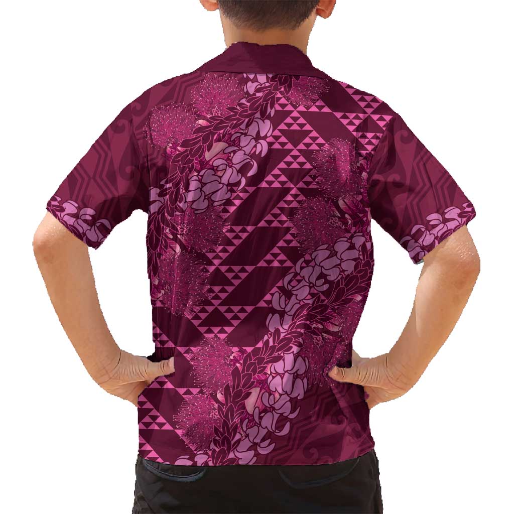 Pink Aloha Hawaii Family Matching Tank Maxi Dress and Hawaiian Shirt Hawaiian Kakau Ohia Lehua Lei LT14 - Polynesian Pride