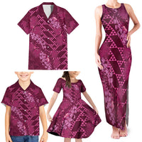 Pink Aloha Hawaii Family Matching Tank Maxi Dress and Hawaiian Shirt Hawaiian Kakau Ohia Lehua Lei LT14 - Polynesian Pride