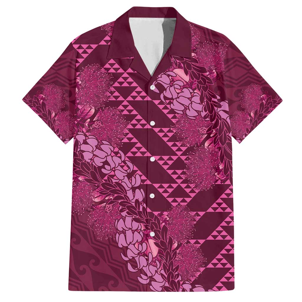 Pink Aloha Hawaii Family Matching Tank Maxi Dress and Hawaiian Shirt Hawaiian Kakau Ohia Lehua Lei LT14 Dad's Shirt - Short Sleeve Pink - Polynesian Pride