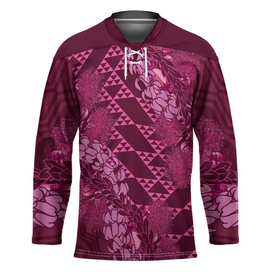 Pink Aloha Hawaii Hockey Jersey Hawaiian Kakau Ohia Lehua Lei LT14 Unisex Pink - Polynesian Pride