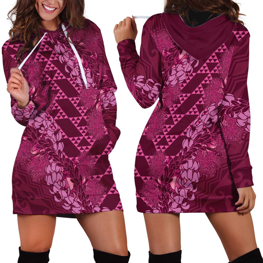 Pink Aloha Hawaii Hoodie Dress Hawaiian Kakau Ohia Lehua Lei LT14 - Polynesian Pride