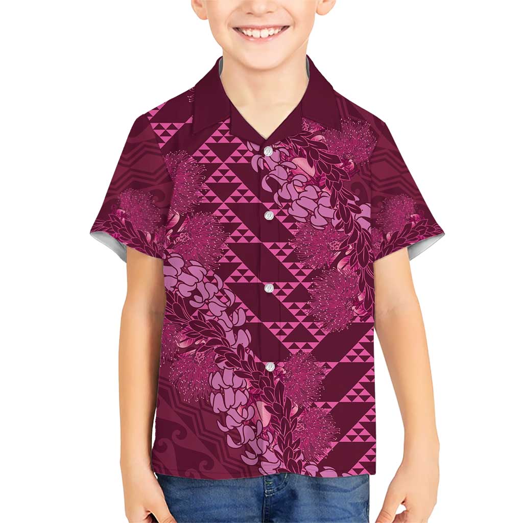 Pink Aloha Hawaii Kid Hawaiian Shirt Hawaiian Kakau Ohia Lehua Lei LT14 Kid Pink - Polynesian Pride