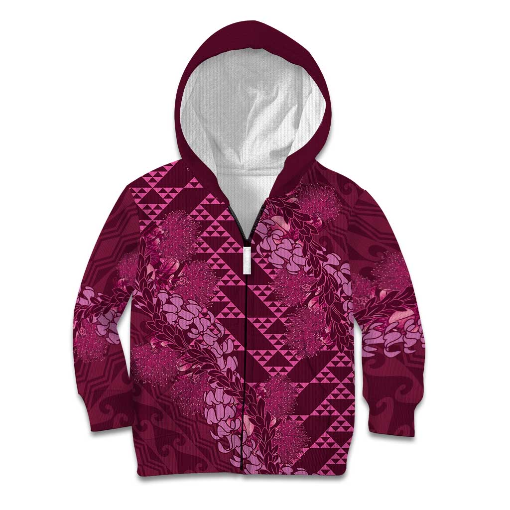 Pink Aloha Hawaii Kid Hoodie Hawaiian Kakau Ohia Lehua Lei LT14 Zip Hoodie Pink - Polynesian Pride
