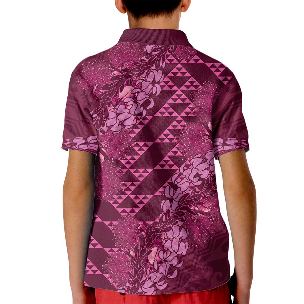 Pink Aloha Hawaii Kid Polo Shirt Hawaiian Kakau Ohia Lehua Lei LT14 - Polynesian Pride