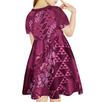 Pink Aloha Hawaii Kid Short Sleeve Dress Hawaiian Kakau Ohia Lehua Lei LT14 - Polynesian Pride