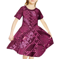 Pink Aloha Hawaii Kid Short Sleeve Dress Hawaiian Kakau Ohia Lehua Lei LT14 - Polynesian Pride