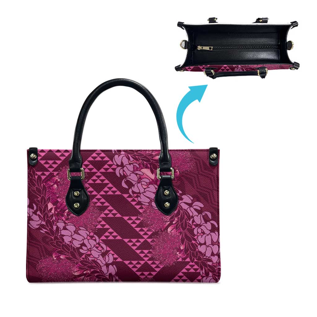 Pink Aloha Hawaii Leather Bag Hawaiian Kakau Ohia Lehua Lei - Polynesian Pride