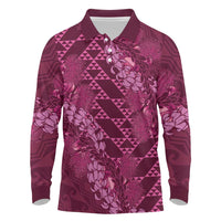 Pink Aloha Hawaii Long Sleeve Polo Shirt Hawaiian Kakau Ohia Lehua Lei LT14 Pink - Polynesian Pride