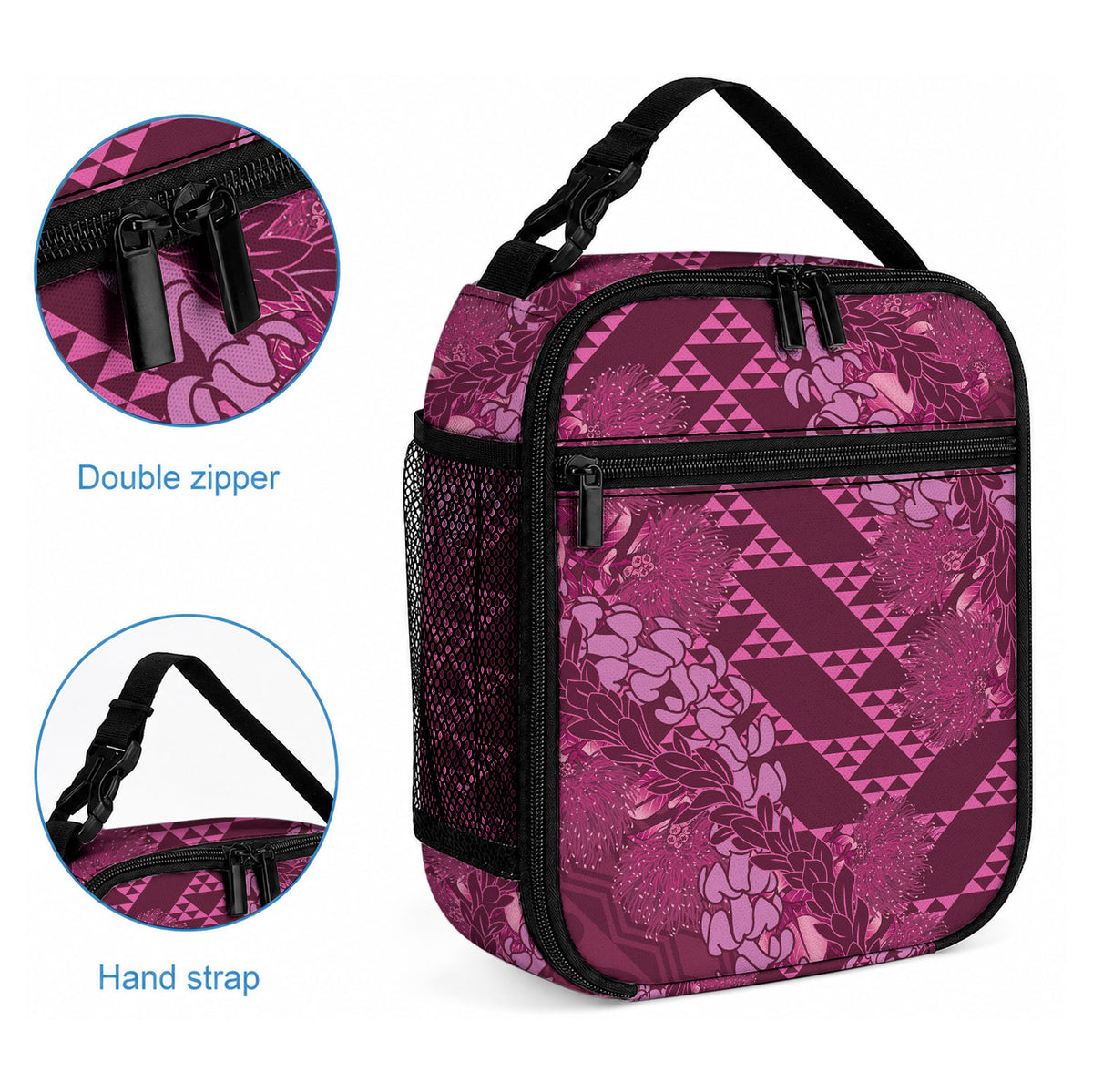 Pink Aloha Hawaii Lunch Bag Hawaiian Kakau Ohia Lehua Lei