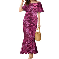 Pink Aloha Hawaii Mermaid Dress Hawaiian Kakau Ohia Lehua Lei LT14 Women Pink - Polynesian Pride