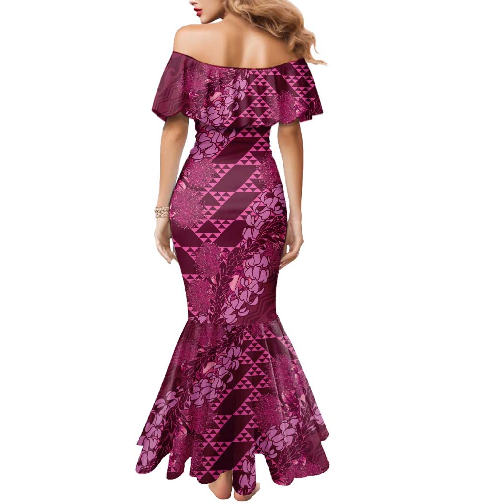 Pink Aloha Hawaii Mermaid Dress Hawaiian Kakau Ohia Lehua Lei LT14 - Polynesian Pride