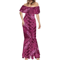 Pink Aloha Hawaii Mermaid Dress Hawaiian Kakau Ohia Lehua Lei LT14 - Polynesian Pride
