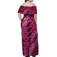 Pink Aloha Hawaii Off Shoulder Maxi Dress Hawaiian Kakau Ohia Lehua Lei LT14 - Polynesian Pride