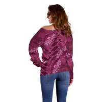 Pink Aloha Hawaii Off Shoulder Sweater Hawaiian Kakau Ohia Lehua Lei - Polynesian Pride