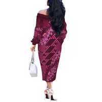 Pink Aloha Hawaii Off The Shoulder Long Sleeve Dress Hawaiian Kakau Ohia Lehua Lei LT14 - Polynesian Pride