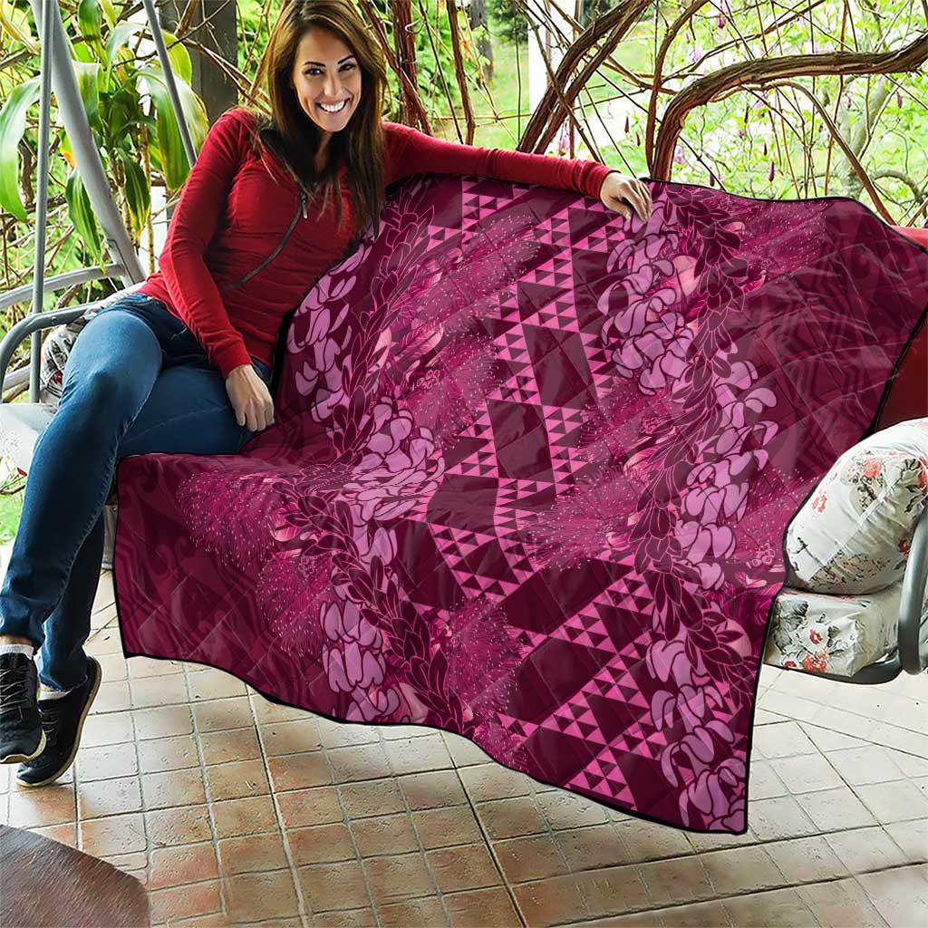 Pink Aloha Hawaii Quilt Hawaiian Kakau Ohia Lehua Lei - Polynesian Pride