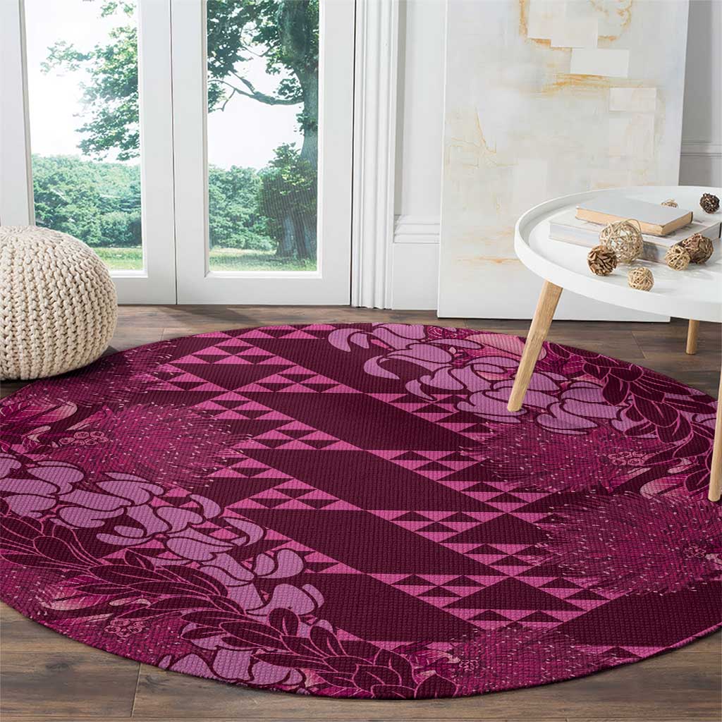 Pink Aloha Hawaii Round Carpet Hawaiian Kakau Ohia Lehua Lei - Polynesian Pride