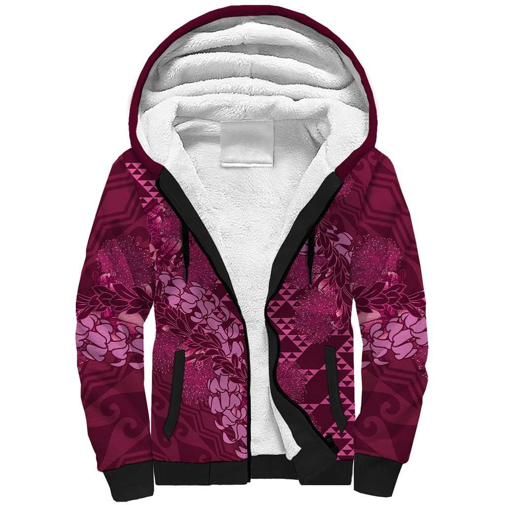 Pink Aloha Hawaii Sherpa Hoodie Hawaiian Kakau Ohia Lehua Lei LT14 Unisex Pink - Polynesian Pride