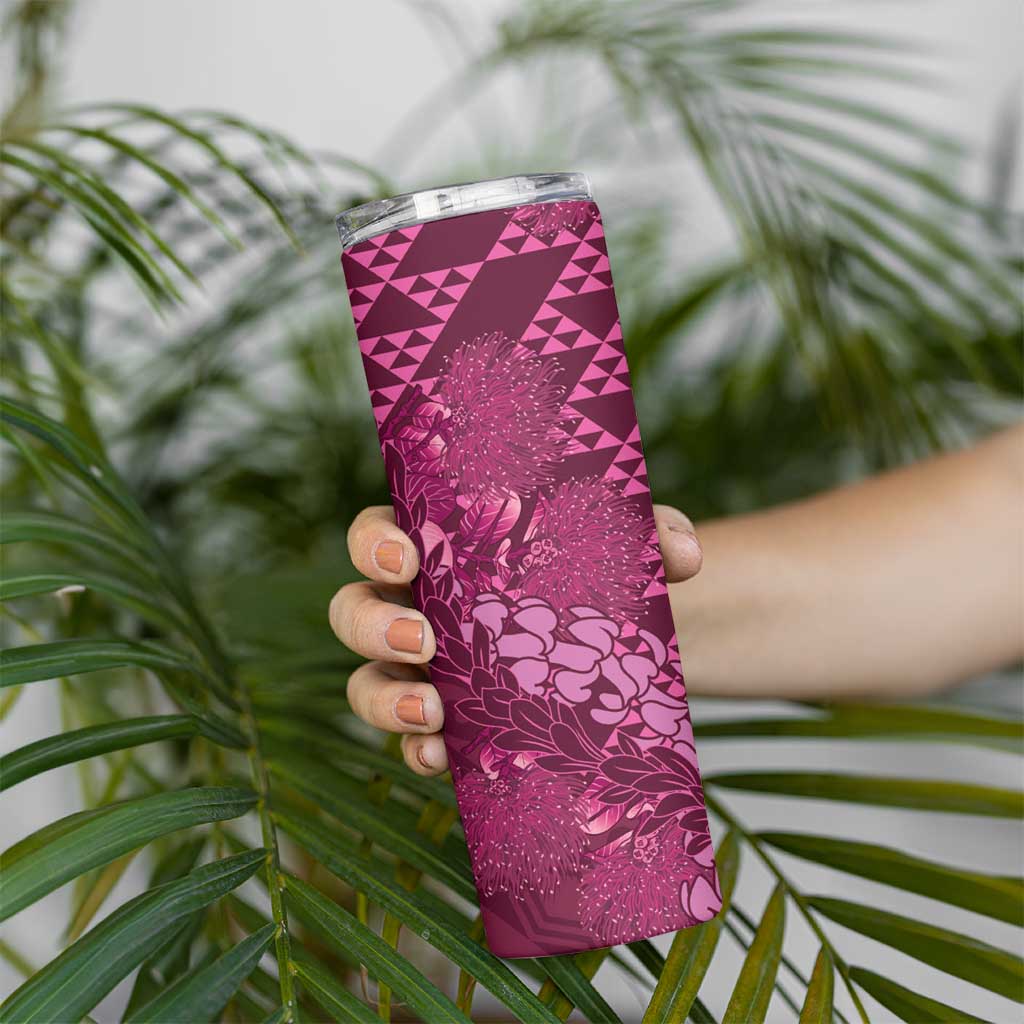 Pink Aloha Hawaii Skinny Tumbler Hawaiian Kakau Ohia Lehua Lei LT14 - Polynesian Pride