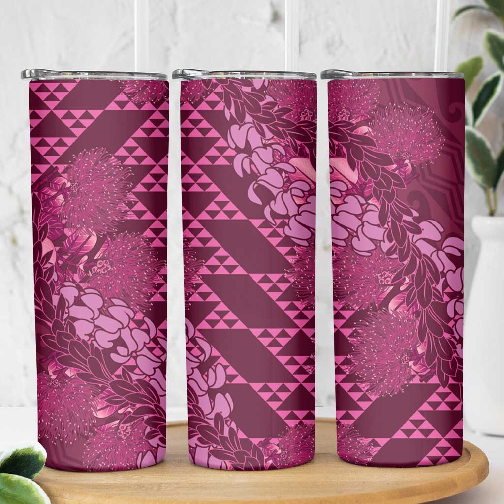 Pink Aloha Hawaii Skinny Tumbler Hawaiian Kakau Ohia Lehua Lei LT14 - Polynesian Pride