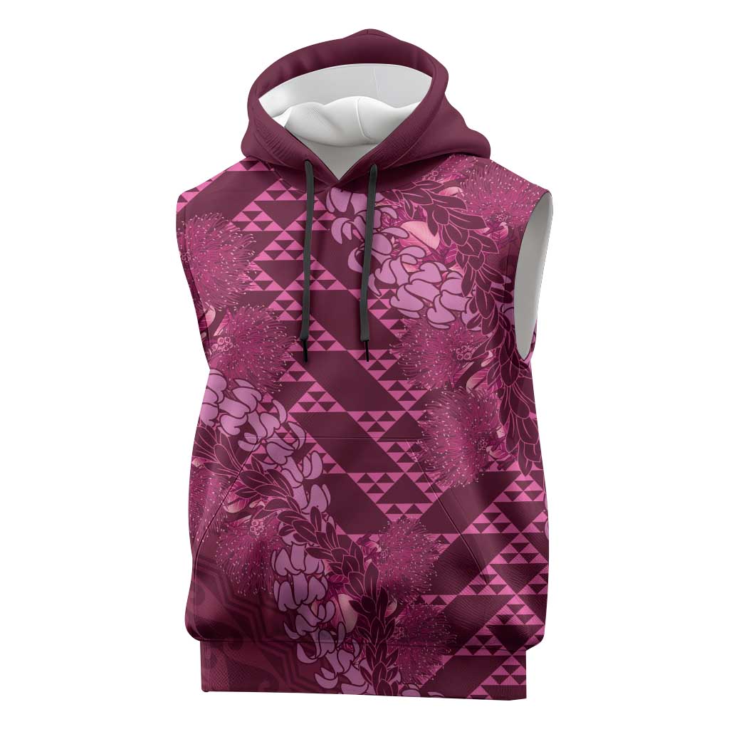 Pink Aloha Hawaii Sleeveless Hoodie Hawaiian Kakau Ohia Lehua Lei LT14 Pink - Polynesian Pride