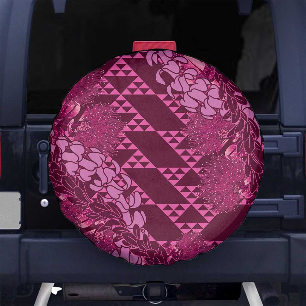 Pink Aloha Hawaii Spare Tire Cover Hawaiian Kakau Ohia Lehua Lei LT14 No hole Pink - Polynesian Pride
