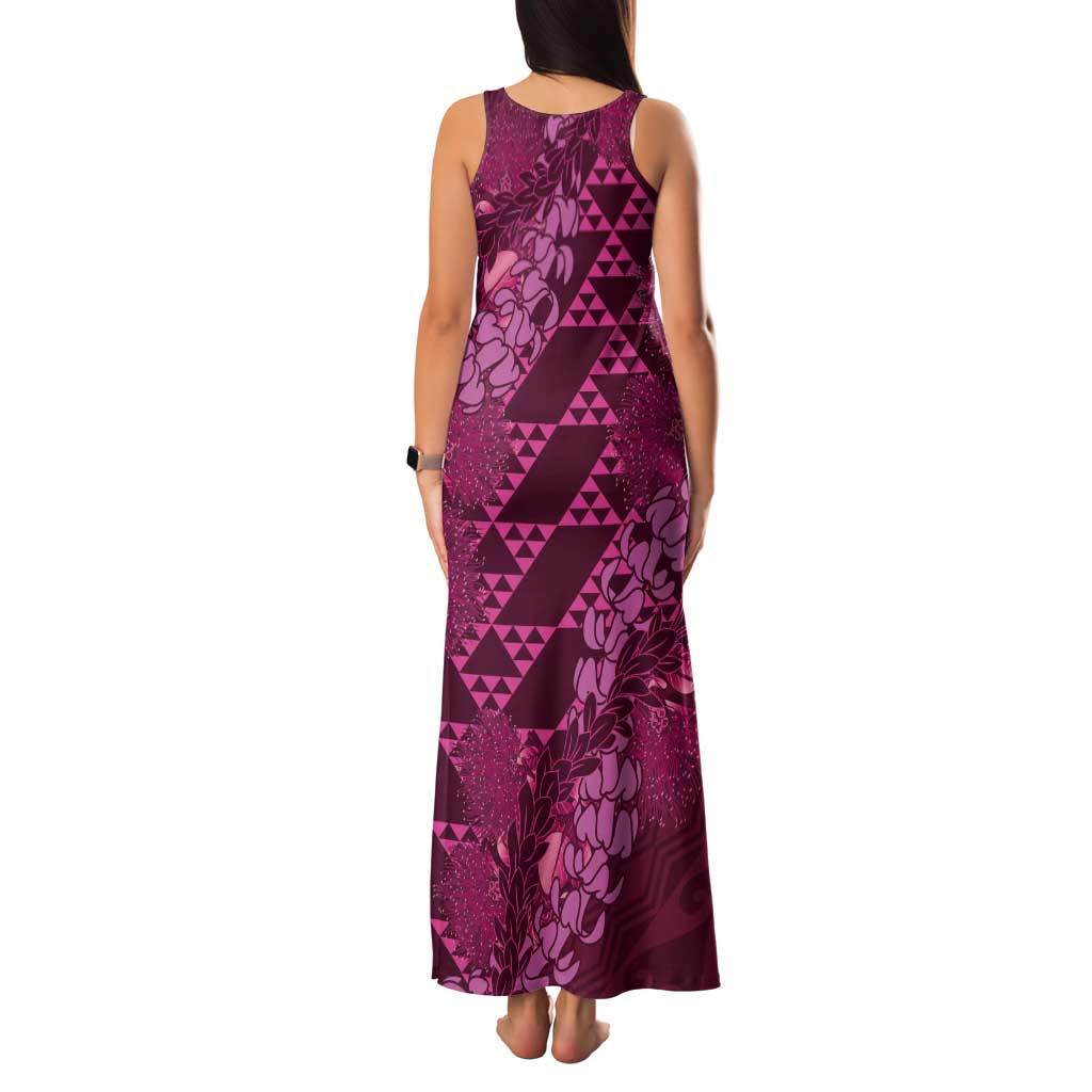 Pink Aloha Hawaii Tank Maxi Dress Hawaiian Kakau Ohia Lehua Lei LT14 - Polynesian Pride
