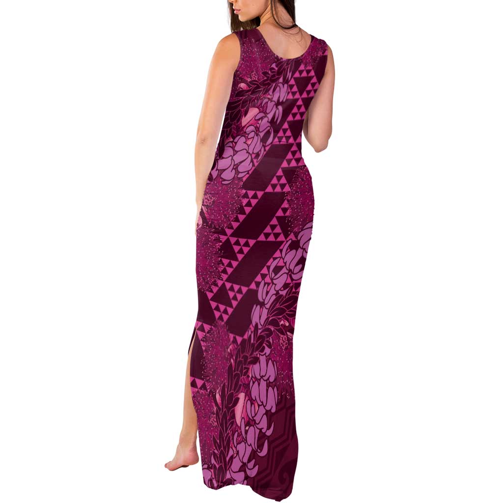 Pink Aloha Hawaii Tank Maxi Dress Hawaiian Kakau Ohia Lehua Lei LT14 - Polynesian Pride