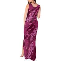 Pink Aloha Hawaii Tank Maxi Dress Hawaiian Kakau Ohia Lehua Lei LT14 - Polynesian Pride