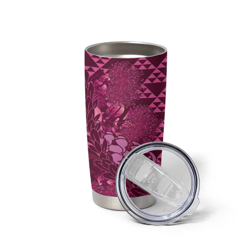 Pink Aloha Hawaii Tumbler Cup Hawaiian Kakau Ohia Lehua Lei - Polynesian Pride