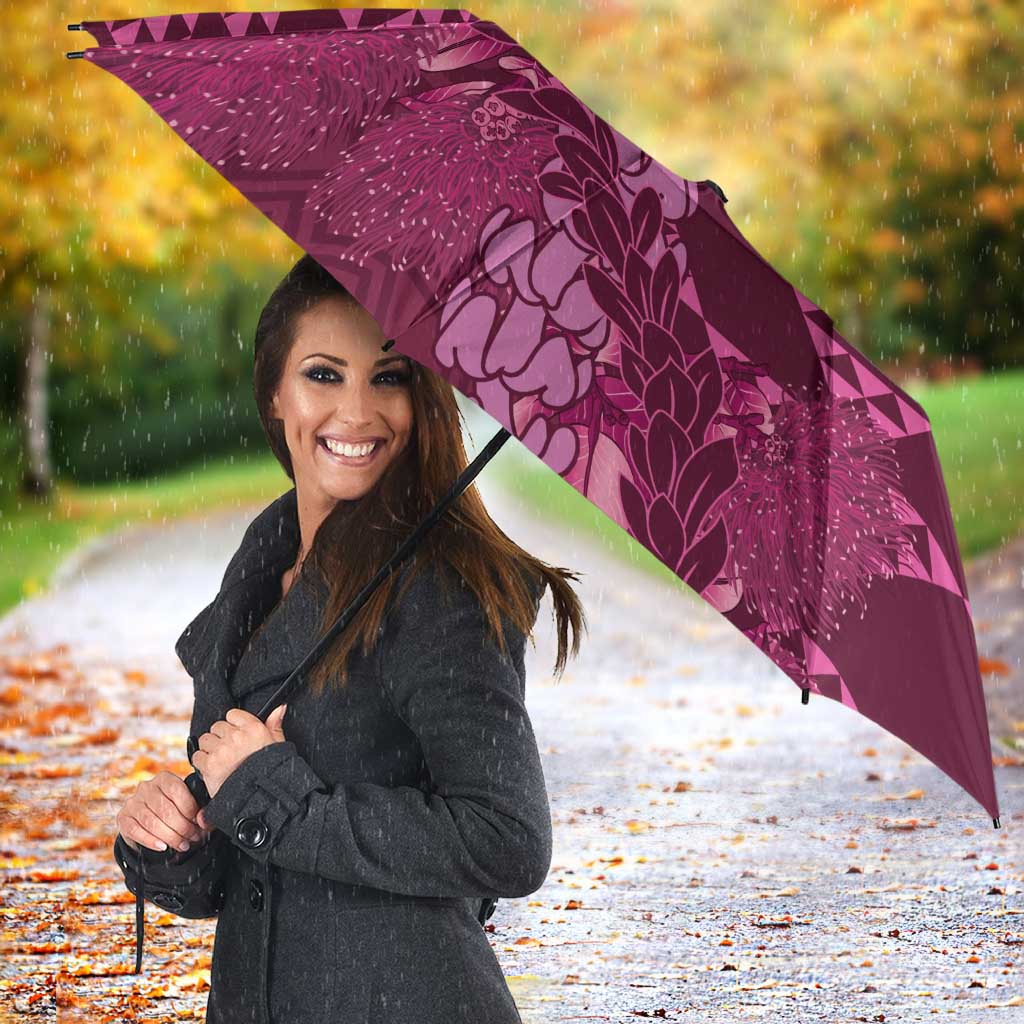 Pink Aloha Hawaii Umbrella Hawaiian Kakau Ohia Lehua Lei - Polynesian Pride