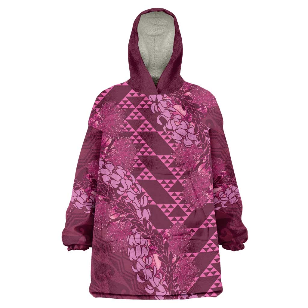 Pink Aloha Hawaii Wearable Blanket Hoodie Hawaiian Kakau Ohia Lehua Lei LT14 One Size Pink - Polynesian Pride