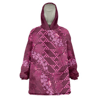 Pink Aloha Hawaii Wearable Blanket Hoodie Hawaiian Kakau Ohia Lehua Lei LT14 One Size Pink - Polynesian Pride
