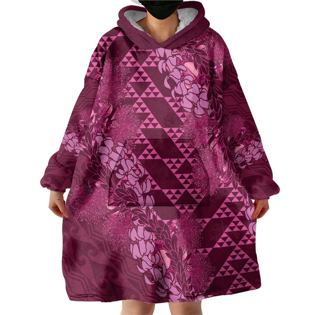 Pink Aloha Hawaii Wearable Blanket Hoodie Hawaiian Kakau Ohia Lehua Lei LT14 - Polynesian Pride