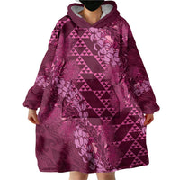 Pink Aloha Hawaii Wearable Blanket Hoodie Hawaiian Kakau Ohia Lehua Lei LT14 - Polynesian Pride