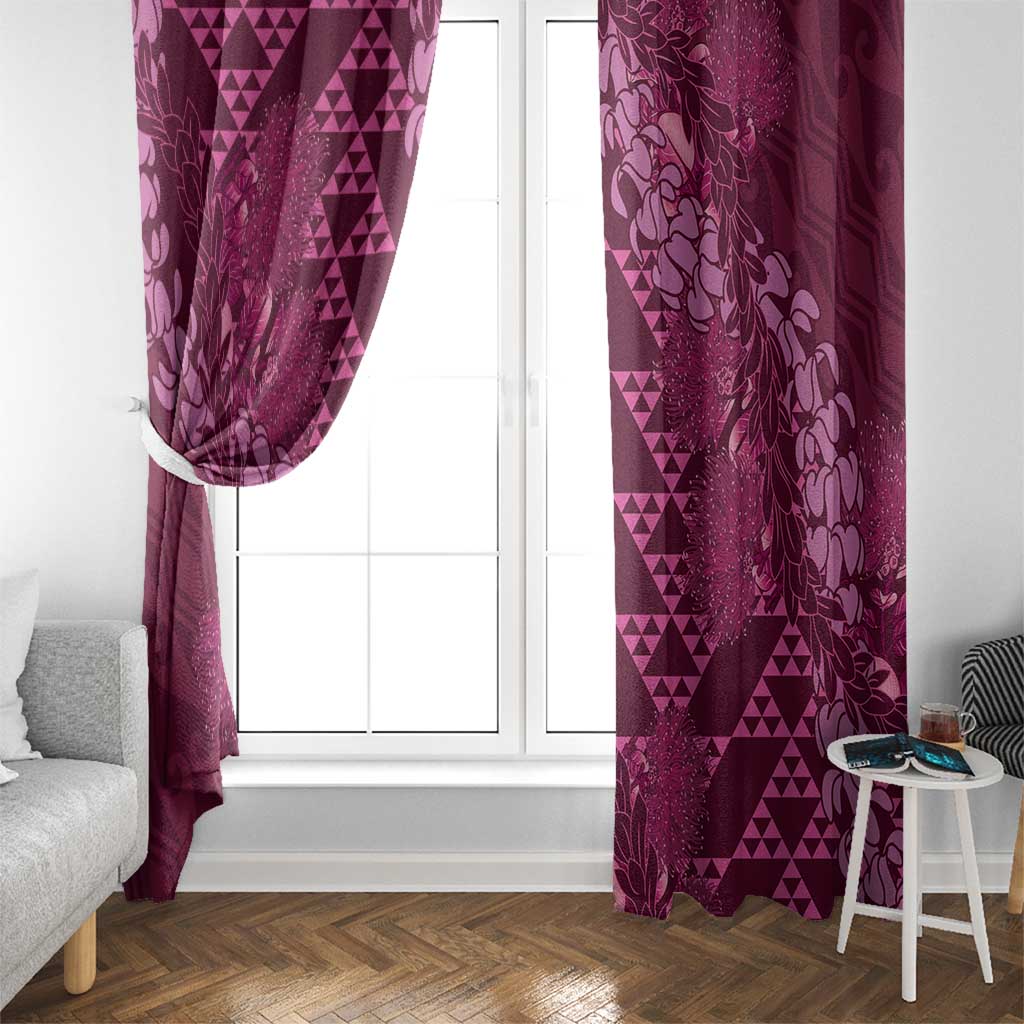 Pink Aloha Hawaii Window Curtain Hawaiian Kakau Ohia Lehua Lei - Polynesian Pride
