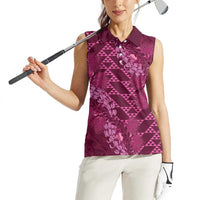 Pink Aloha Hawaii Women Sleeveless Polo Shirt Hawaiian Kakau Ohia Lehua Lei LT14 - Polynesian Pride