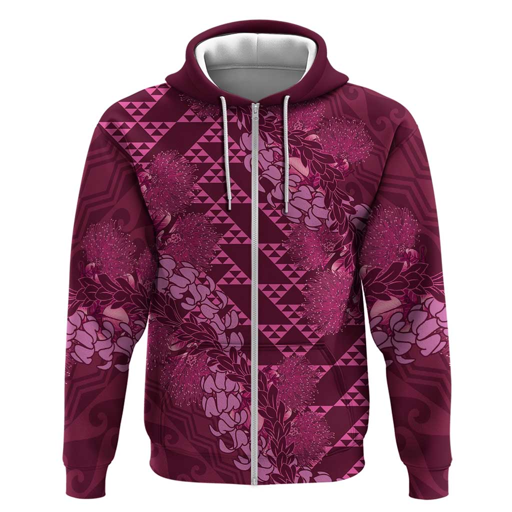 Pink Aloha Hawaii Zip Hoodie Hawaiian Kakau Ohia Lehua Lei LT14 Zip Hoodie Pink - Polynesian Pride