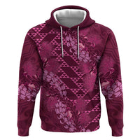 Pink Aloha Hawaii Zip Hoodie Hawaiian Kakau Ohia Lehua Lei LT14 Pullover Hoodie Pink - Polynesian Pride