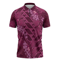 Pink Aloha Hawaii Zipper Polo Shirt Hawaiian Kakau Ohia Lehua Lei LT14 Pink - Polynesian Pride