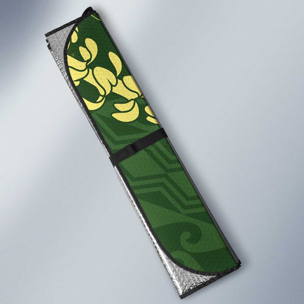 Green Aloha Hawaii Auto Sun Shade Hawaiian Kakau Ohia Lehua Lei - Polynesian Pride