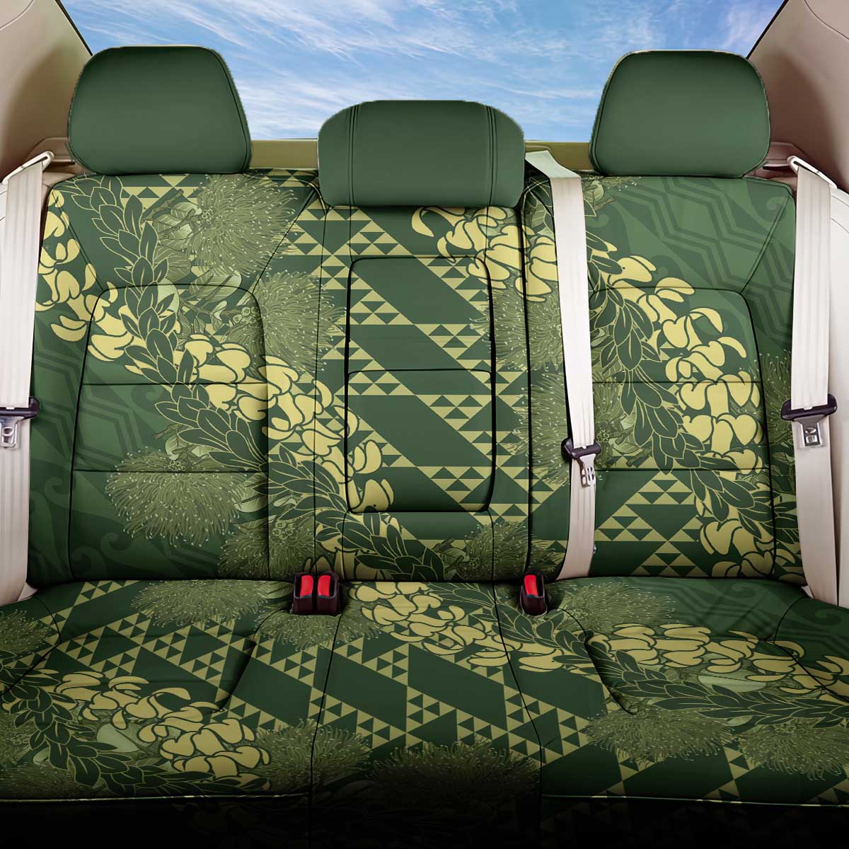 Green Aloha Hawaii Back Car Seat Cover Hawaiian Kakau Ohia Lehua Lei LT14 One Size Green - Polynesian Pride