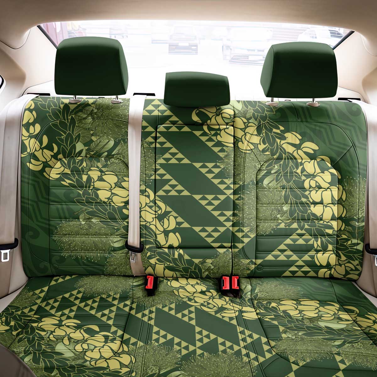 Green Aloha Hawaii Back Car Seat Cover Hawaiian Kakau Ohia Lehua Lei LT14 - Polynesian Pride