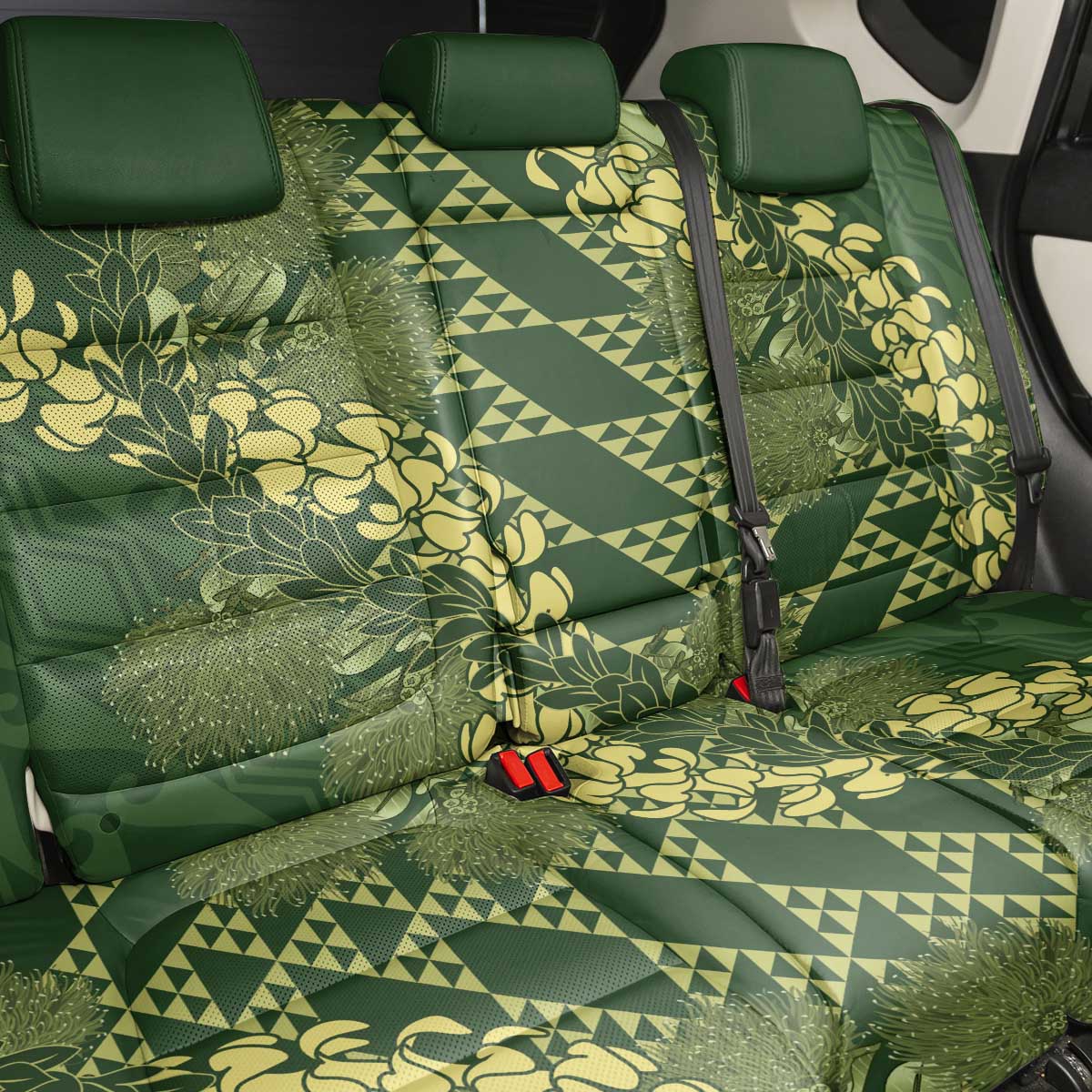 Green Aloha Hawaii Back Car Seat Cover Hawaiian Kakau Ohia Lehua Lei LT14 - Polynesian Pride